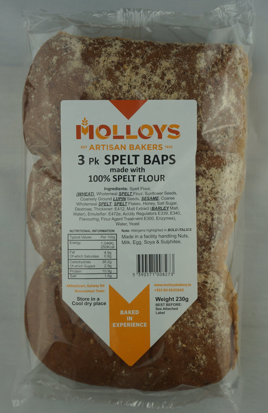 Spelt Baps - 3 Pack - Molloys Bakery